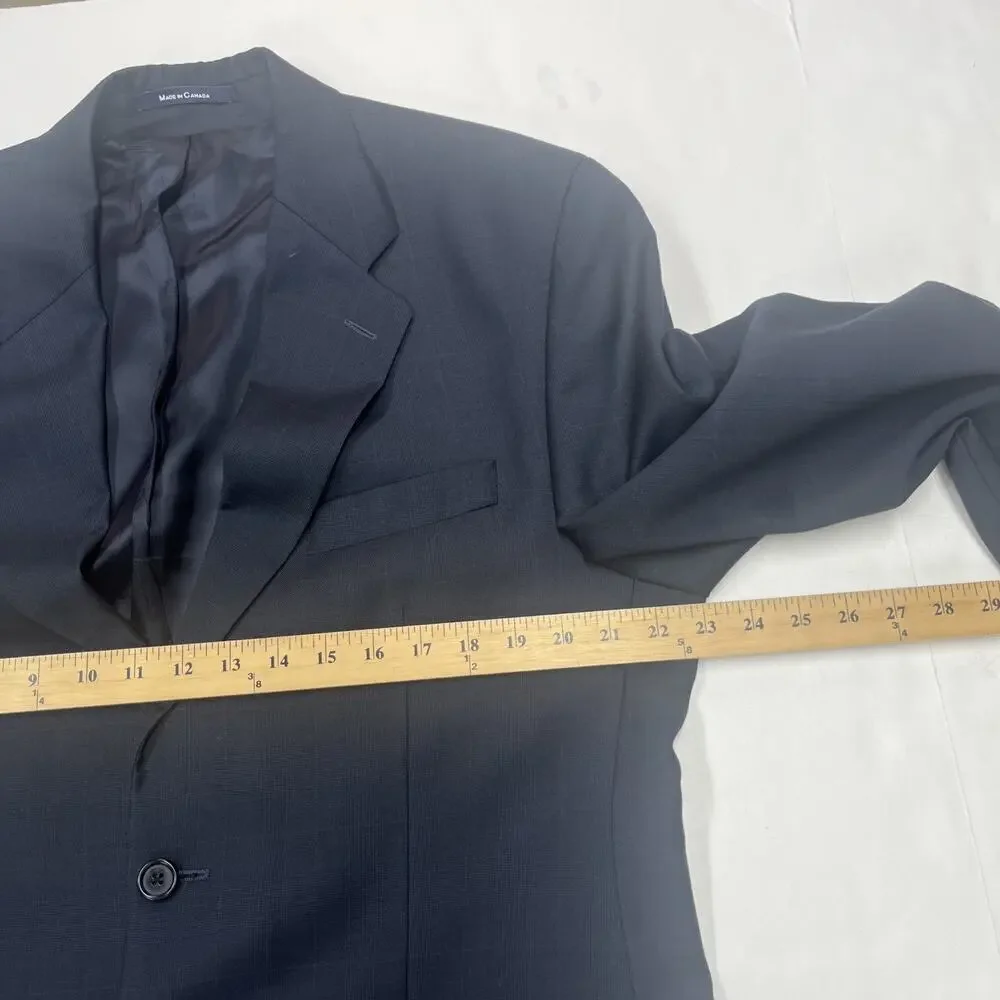 VTG Chaps Ralph Lauren Wool Cashmere Blazer Jacket Mens 43R Navy Blue Windowpane